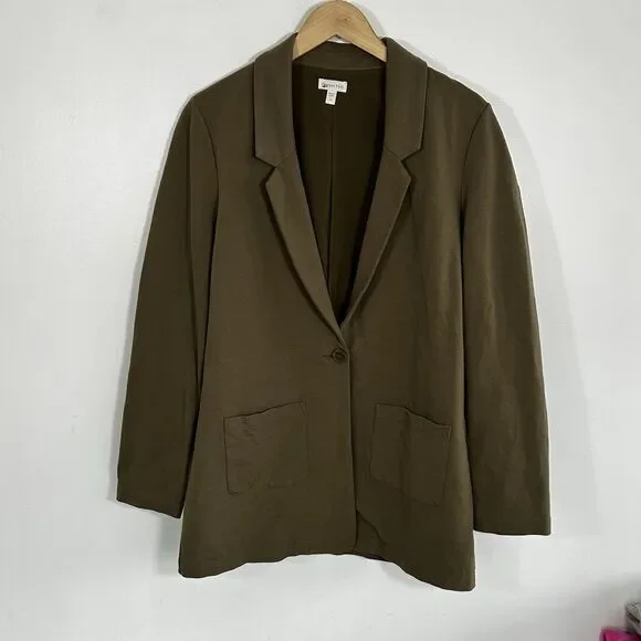 Garnet Hill Knit Relaxed Blazer Size 10 Single Button Pockets Jacket Preppy - Picture 2 of 8